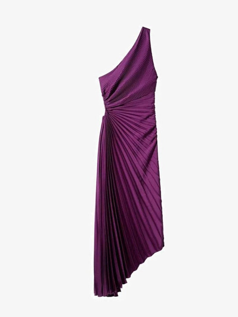 MASHA | Elegant A-Symmetrical Pleated Maxi Dress
