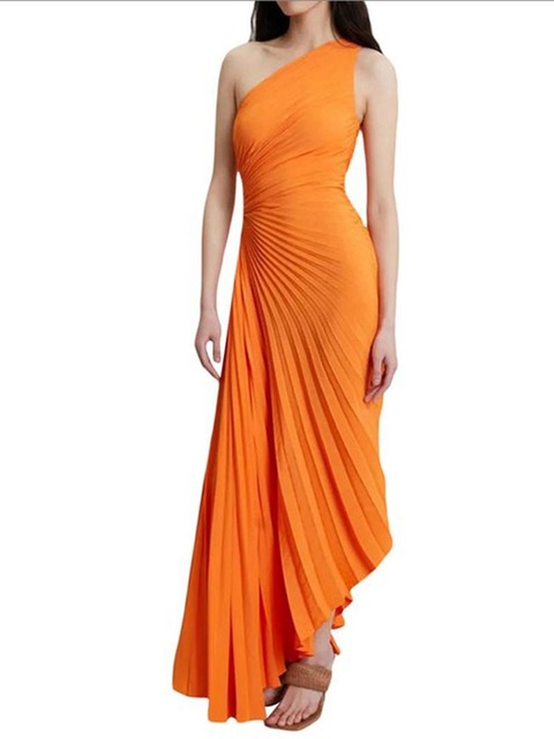 MASHA | Elegant A-Symmetrical Pleated Maxi Dress