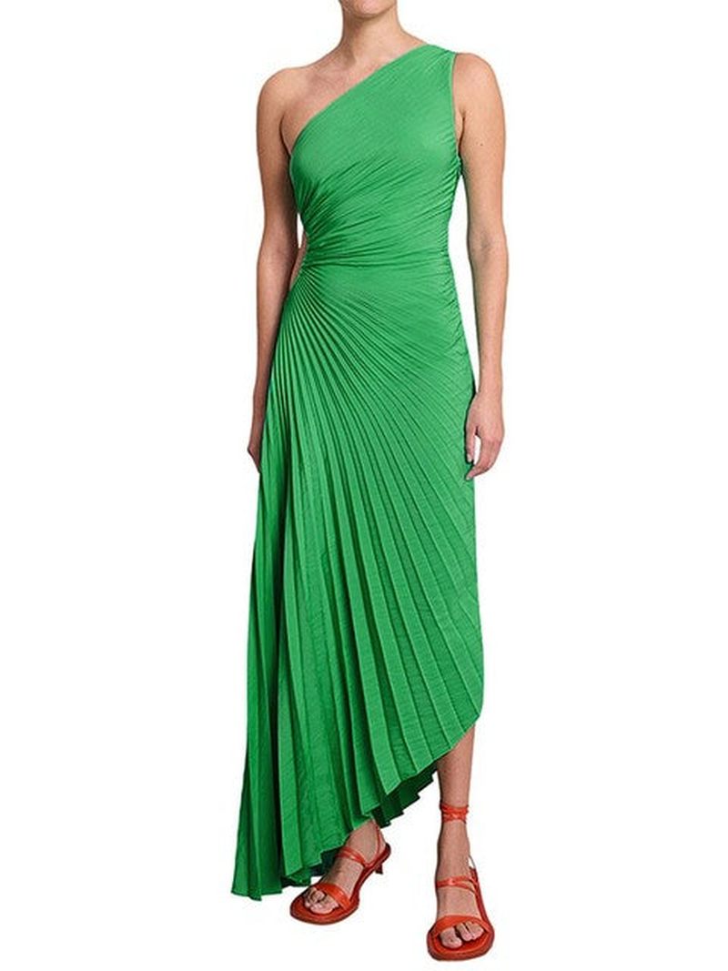 MASHA | Elegant A-Symmetrical Pleated Maxi Dress