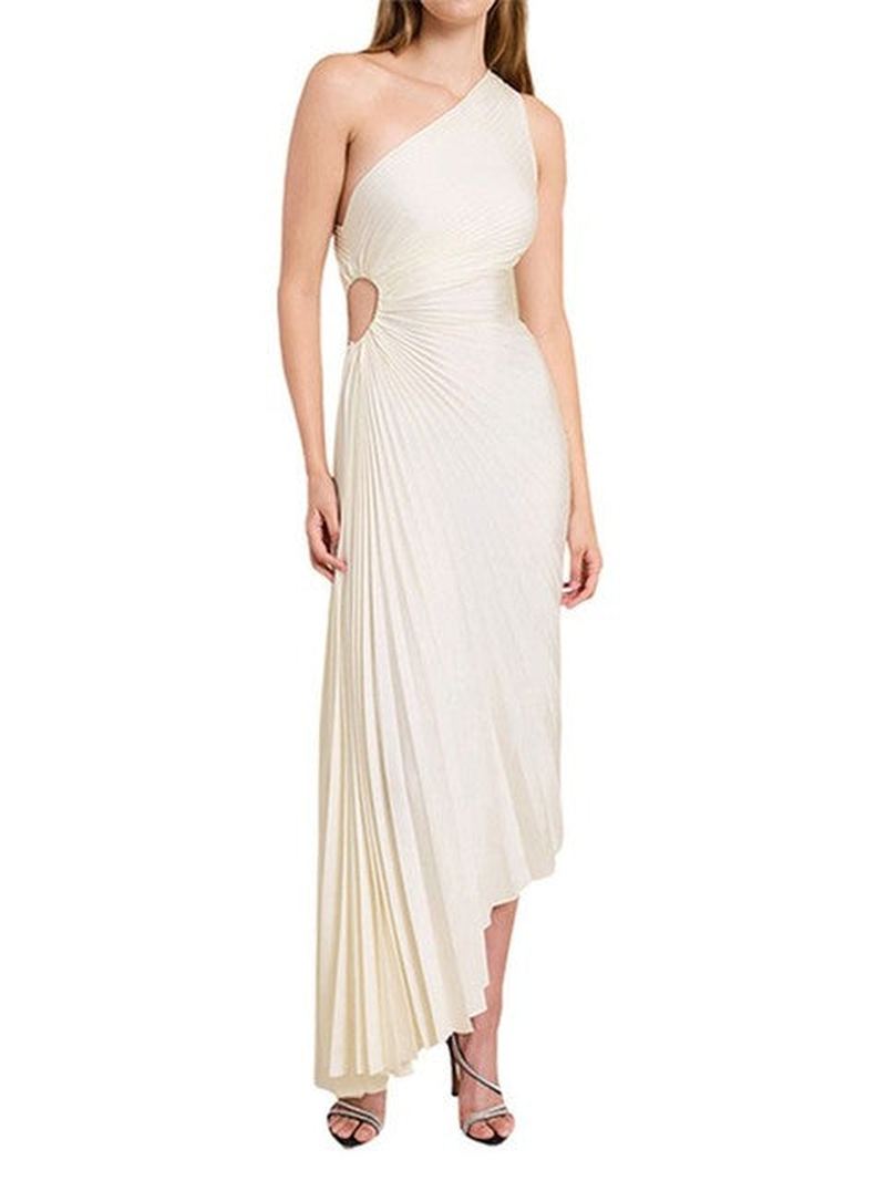 MASHA | Elegant A-Symmetrical Pleated Maxi Dress