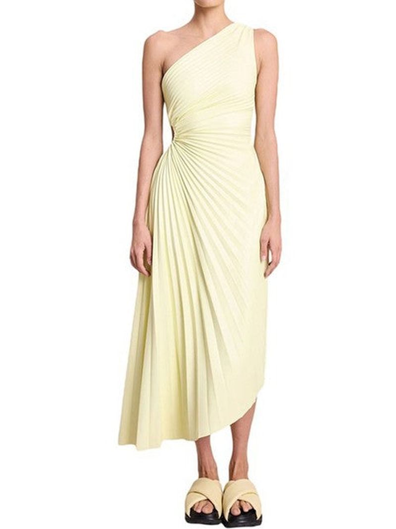 MASHA | Elegant A-Symmetrical Pleated Maxi Dress