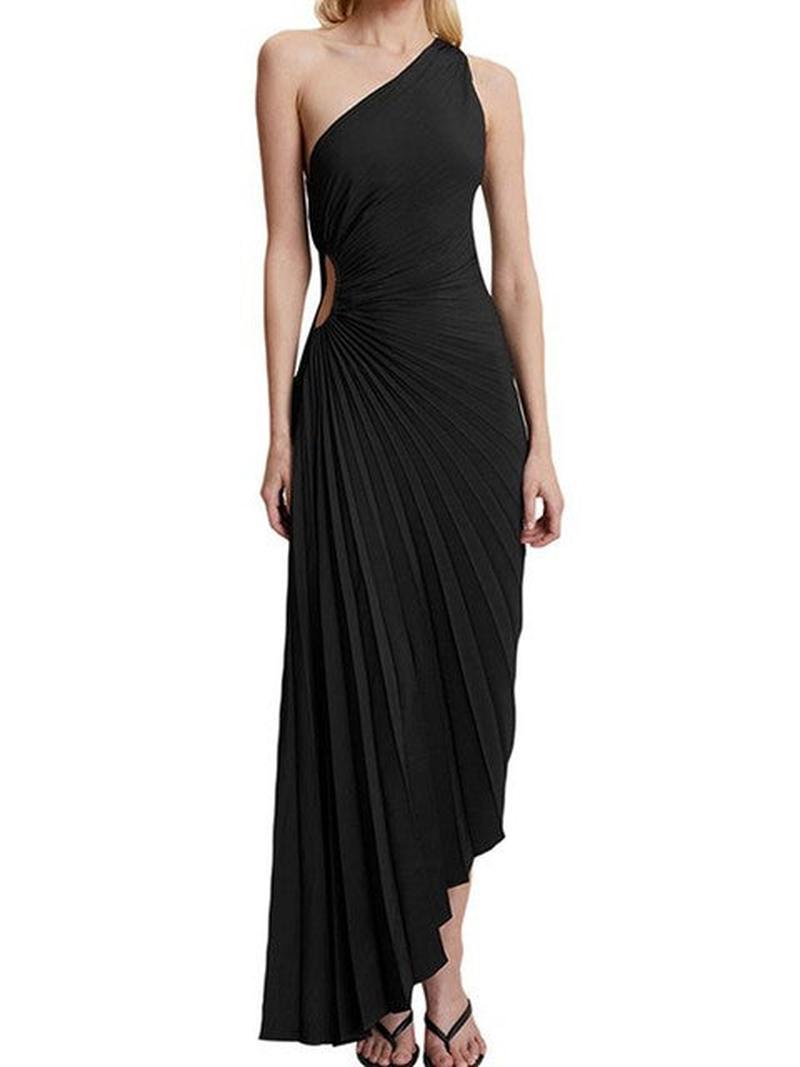 MASHA | Elegant A-Symmetrical Pleated Maxi Dress