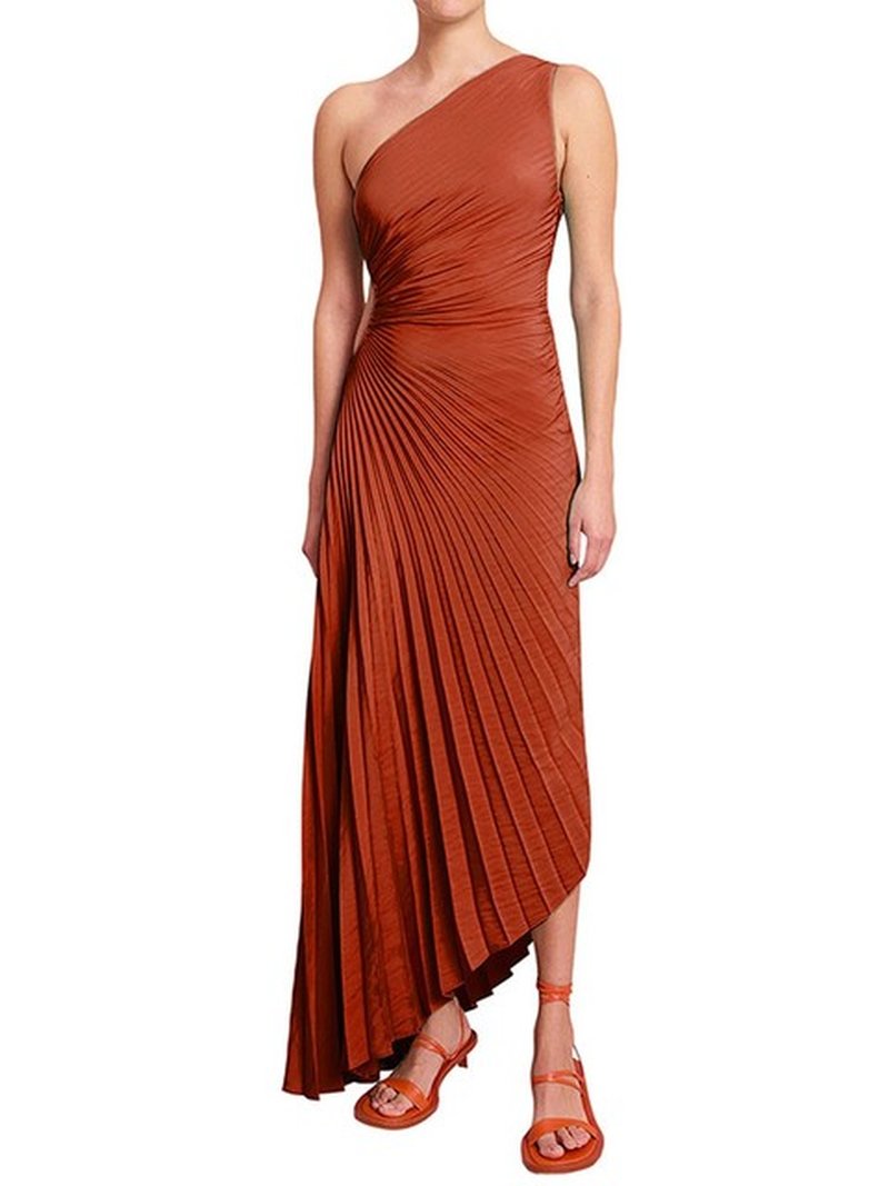 MASHA | Elegant A-Symmetrical Pleated Maxi Dress