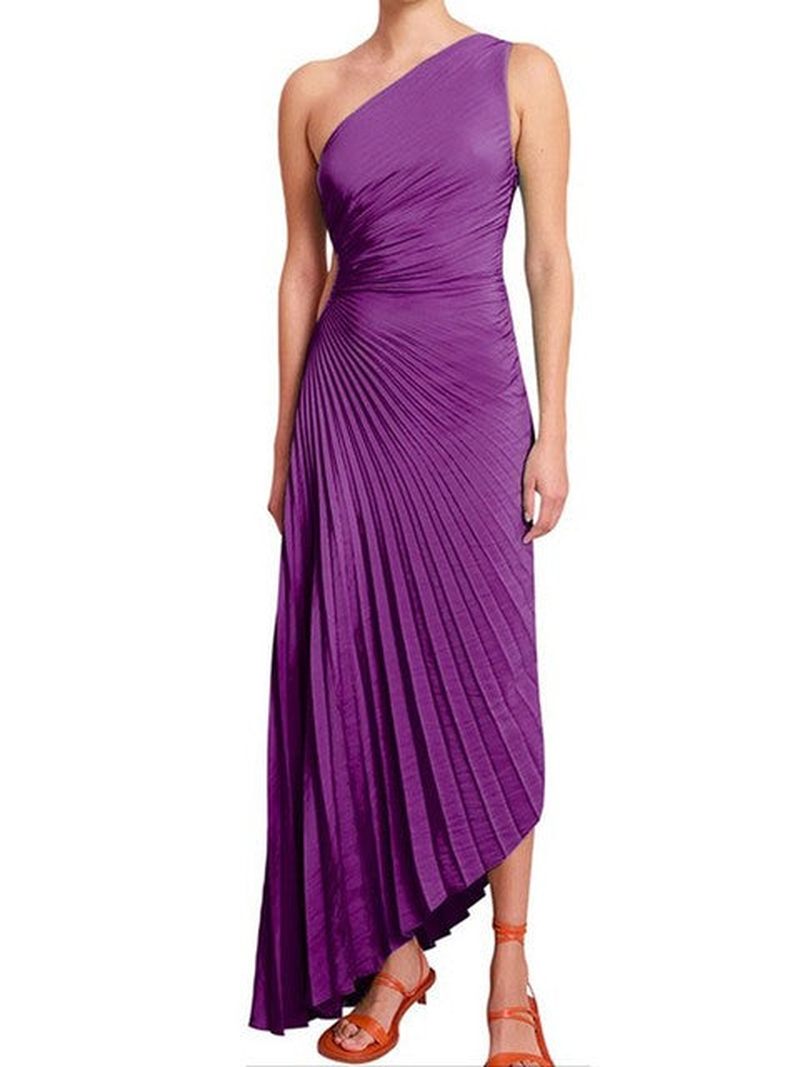 MASHA | Elegant A-Symmetrical Pleated Maxi Dress