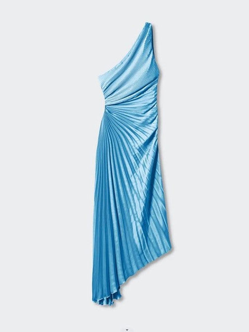MASHA | Elegant A-Symmetrical Pleated Maxi Dress